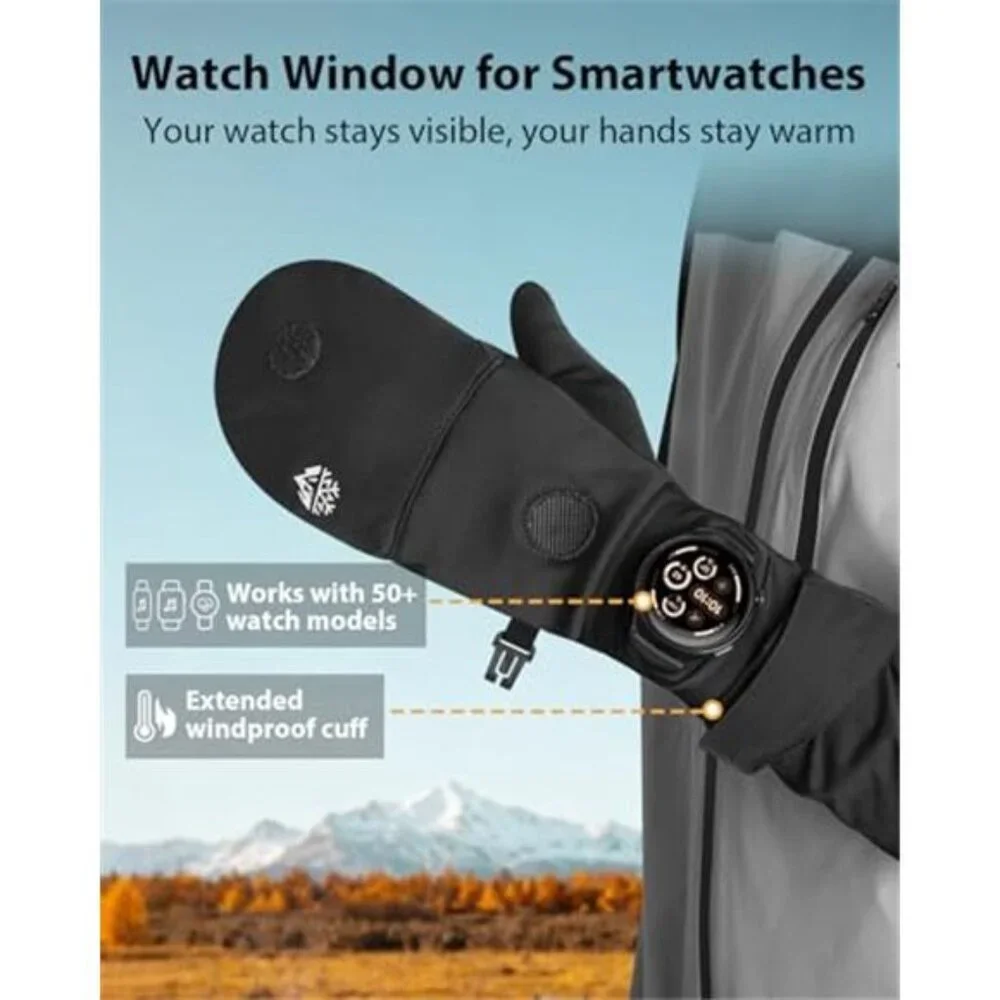Unisex Winter Gloves Touchscreen Convertible Thermal Gloves with Watch Window